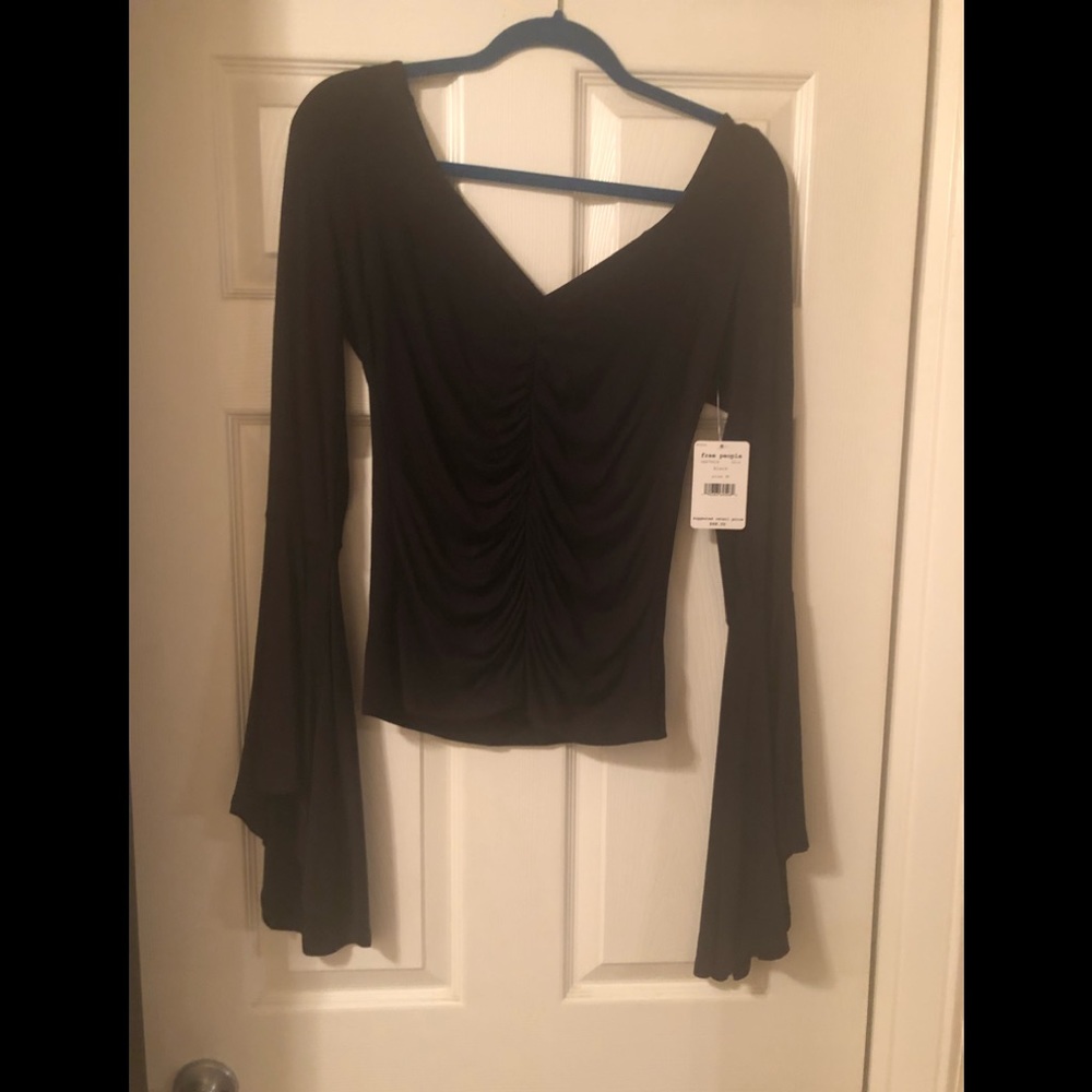 Brand New Black Free People bell sleeve top size M